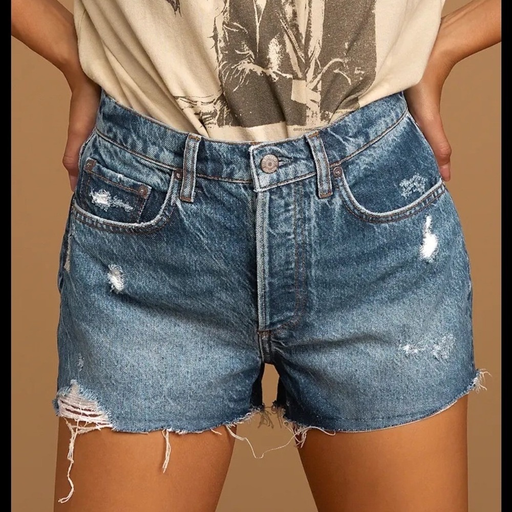 Boyish The Cody High-Rise Cut Off Distressed Denim Shorts Top Five Wash Size 28